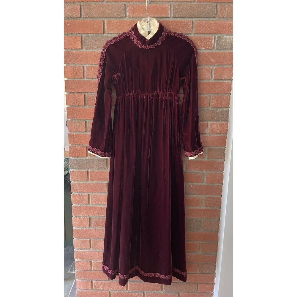 Vintage Henri Bendel Girls Long Velvet Dress, Victorian Carole’s Style, Maroon